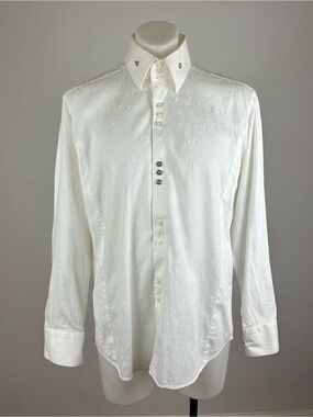 Bogosse Men's Metal Button Dress Shirt with Subtle Jacquard